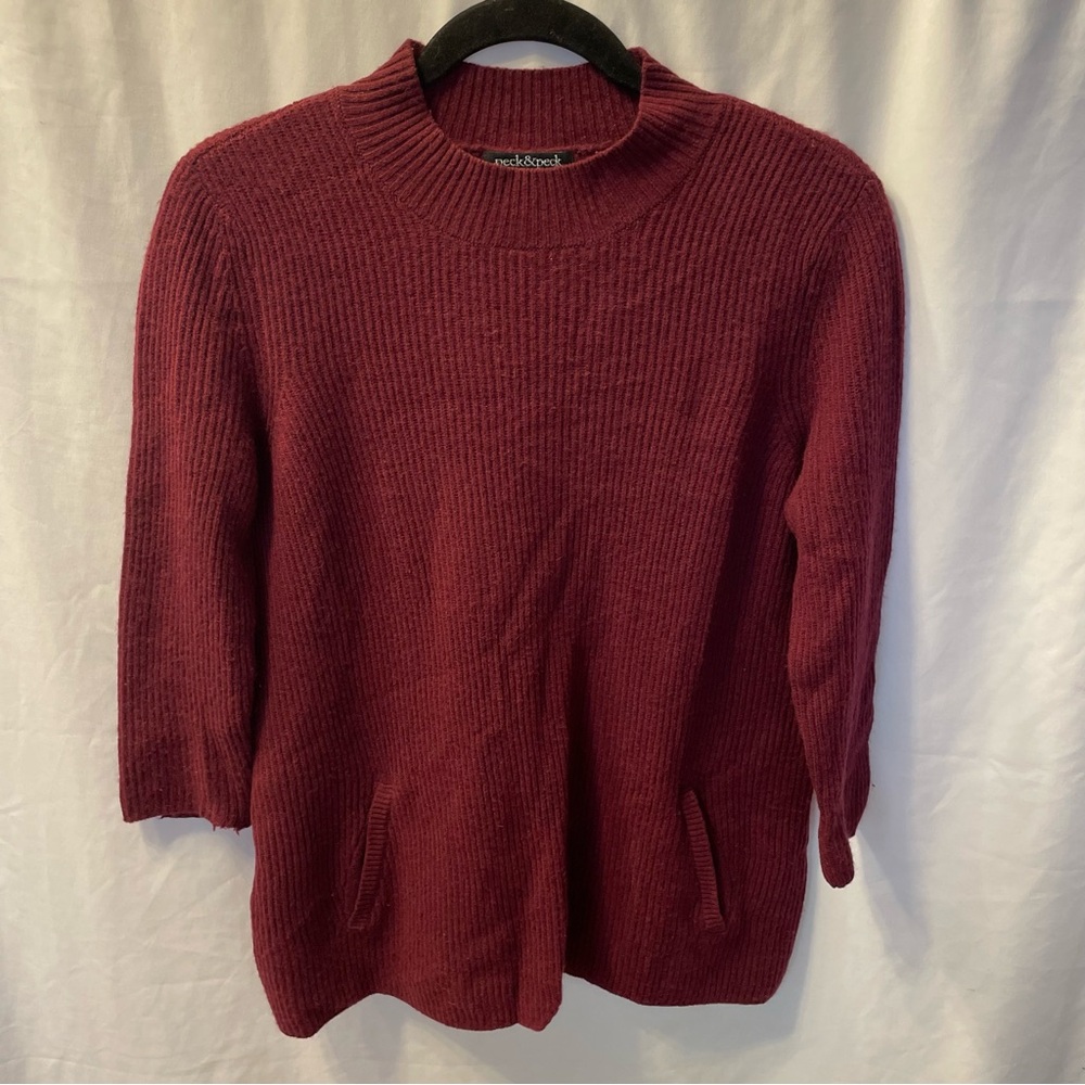 Peck & Peck Cashmere Long Sleeve Sweater 2 Front Pockets Medium Fall Layering